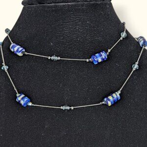(2/$20) Yousi Blue Millefiori Glass Beaded Necklace